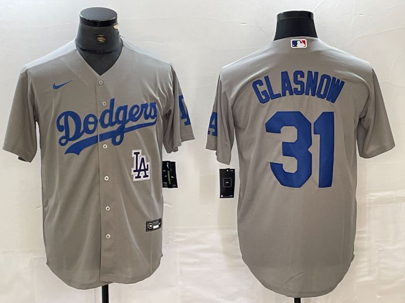 Men Los Angeles Dodgers #31 Glasnow Grey Nike Game MLB Jersey style 8